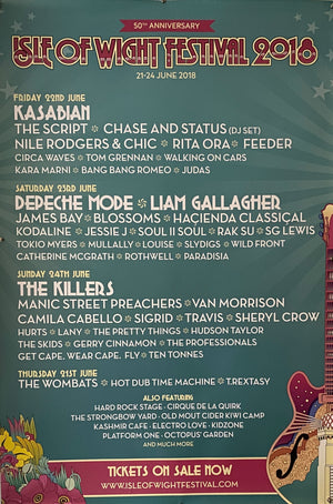Original 2018 Isle of Wight Festival UK M4 Sheet Poster