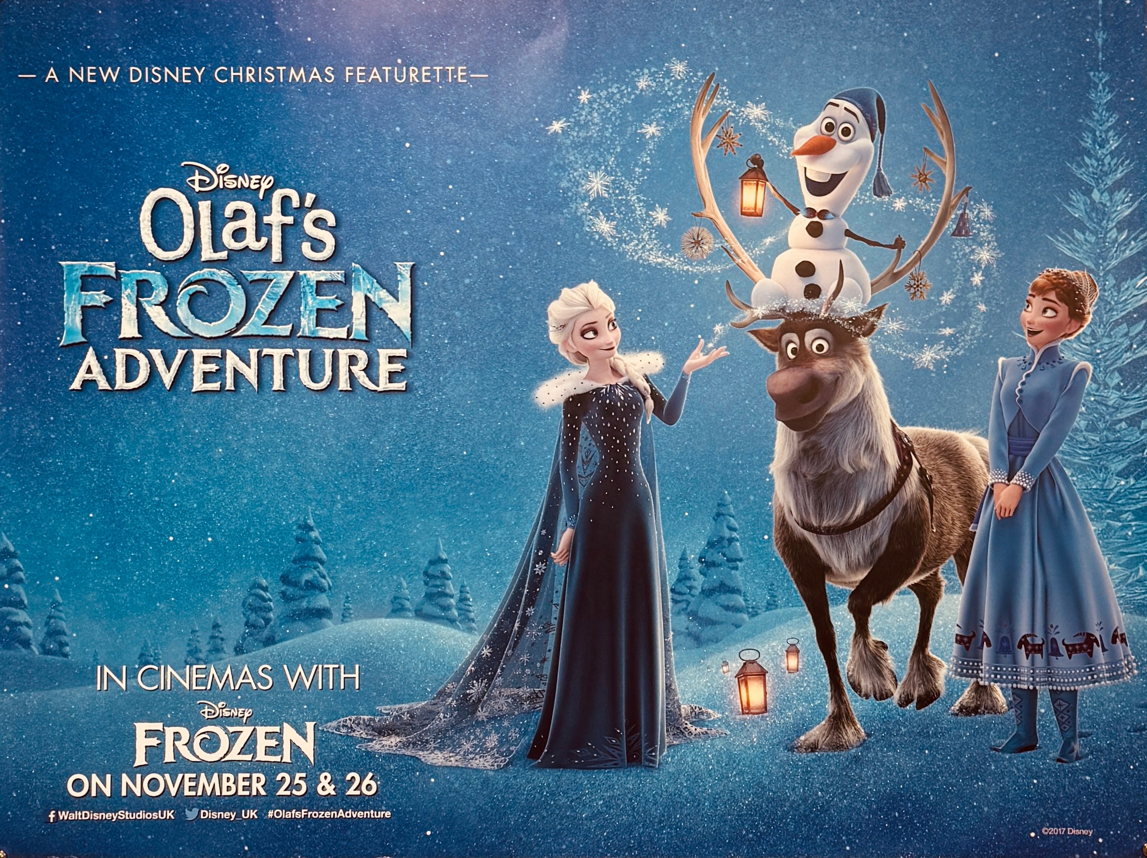 Original 2017 Frozen Olaf's Frozen Adventure UK Quad Poster