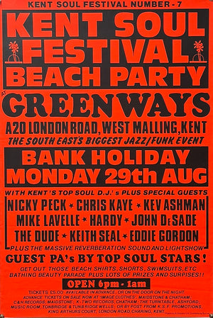 Original 1994 - Kent Soul Festival Beach Party - Promo Poster