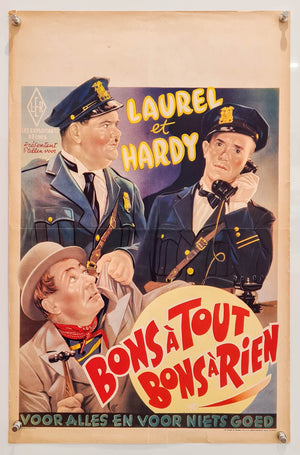 The Midnight Patrol - Bons a Tout, Bons A Rien - Laurel and Hardy - 1950s Re-release - Original Belgian Poster