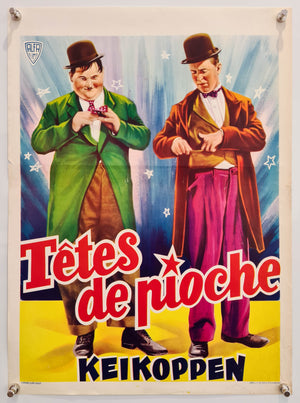 Block Heads - Têtes de Pioche - Laurel and Hardy - 1950s Re-release - Original Belgian Poster