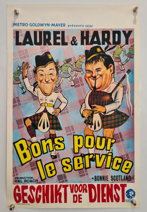 Bonnie Scotland - Bons Pour Le Service - Laurel and Hardy - 1950s Re-release - Original Belgian Poster