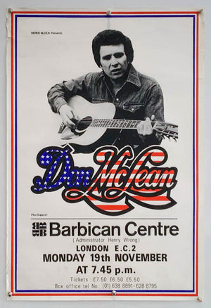 Don McLean - Barbican Centre - 1980s/1990s - Original Tour Poster